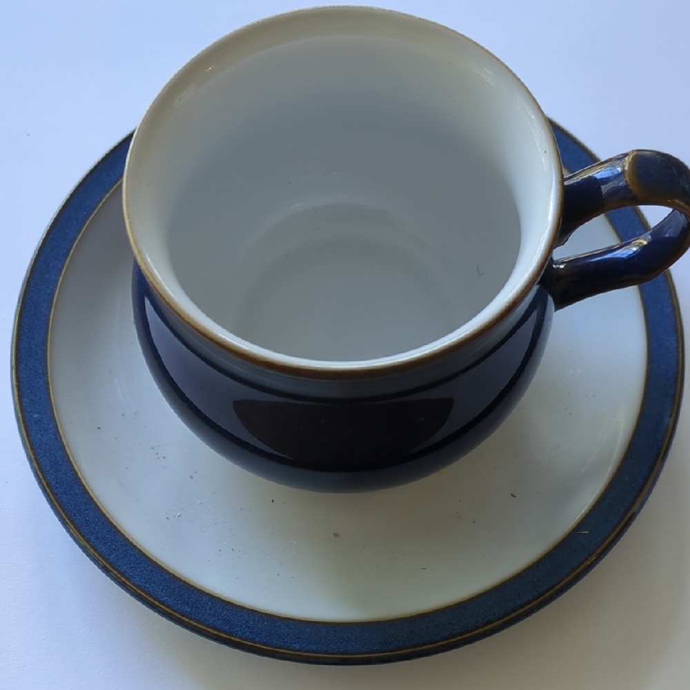 Denby- England Elegant Blue and White Teacup with Saucer